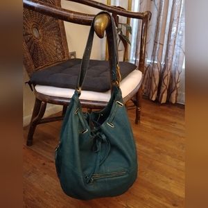 Jerome Dreyfuss green leather "Alain" drawstring large bucket bag hobo tote